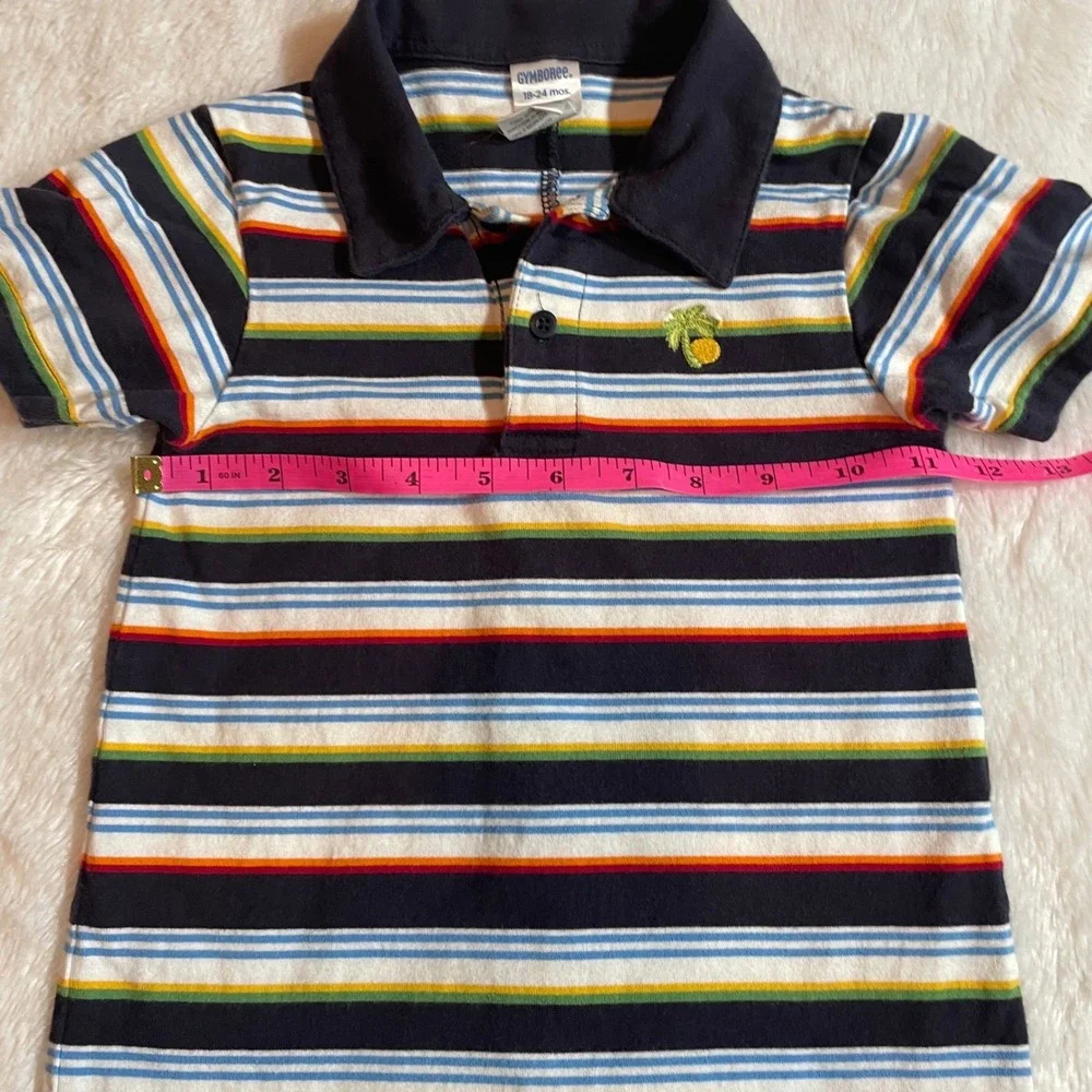 VTG Gymboree Boys 18-24M Striped Polo Romper Multi Color Palm Tree 2005 Y2K